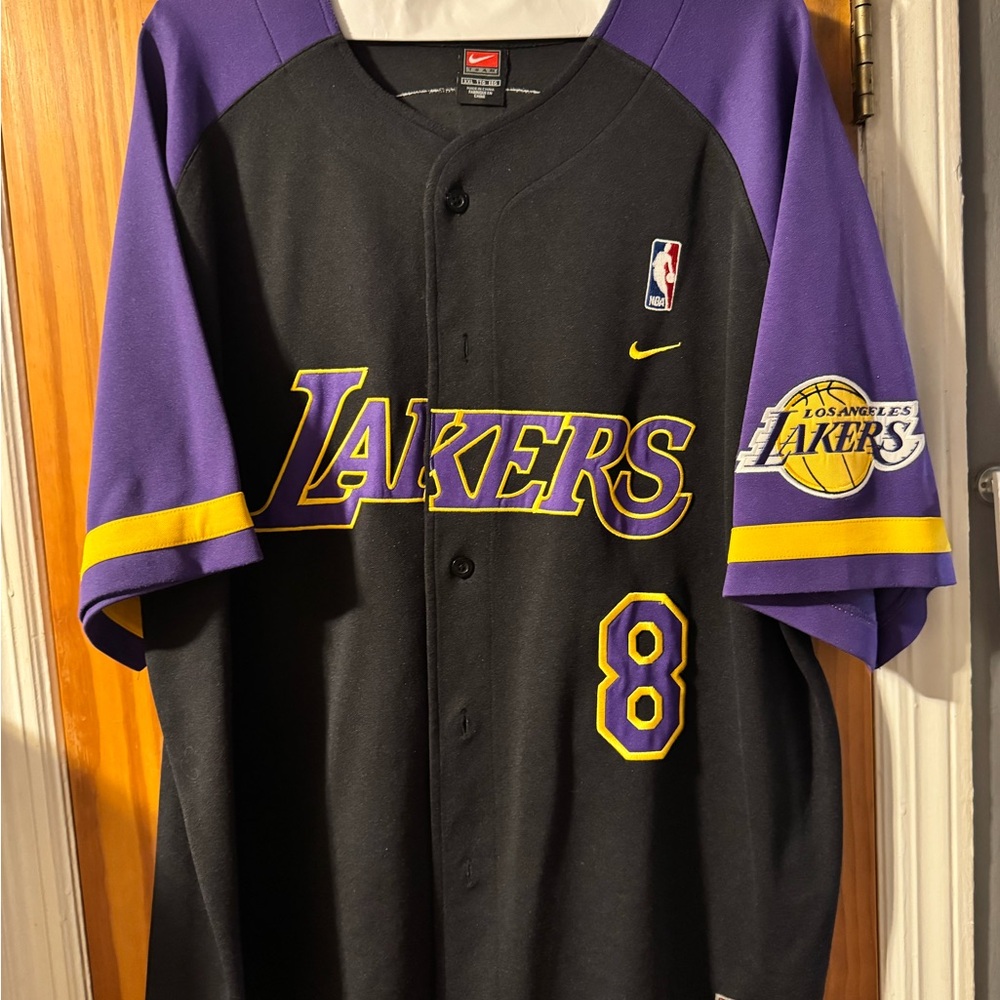 Kobe Bryant Nike Black and Purple Lakers Baseball Jersey